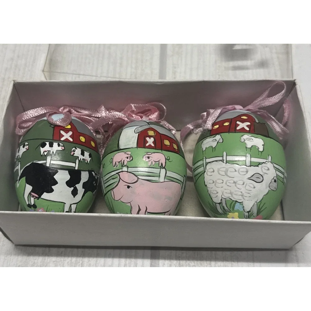Midwest Lot of 3 Farm Animal Easter Egg Ornaments 2 25 inch Sheep Pig Cow